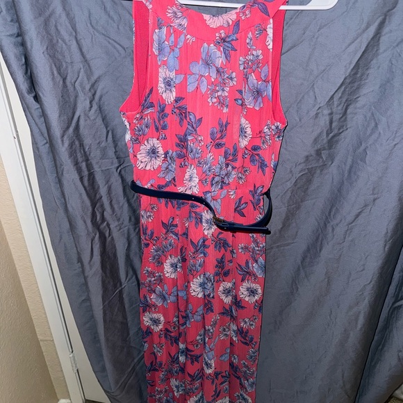Tommy Hilfiger Floral Chiffon bright pink and Navy blue midi dress. - Picture 2 of 6